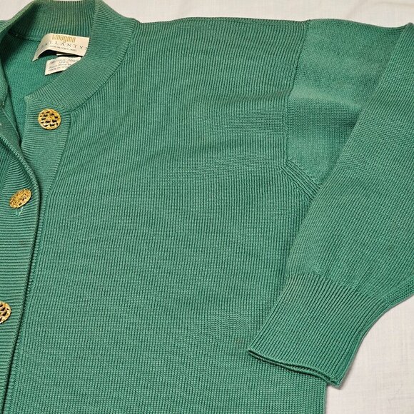 l. Magnin by Ballantyne Button Up Cardigan Sweater Women Size M Green Pure Wool - Picture 13 of 14